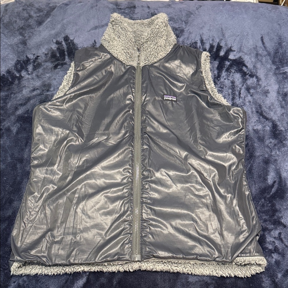 Patagonia Black Shell with Gray Sherpa Lining Vest